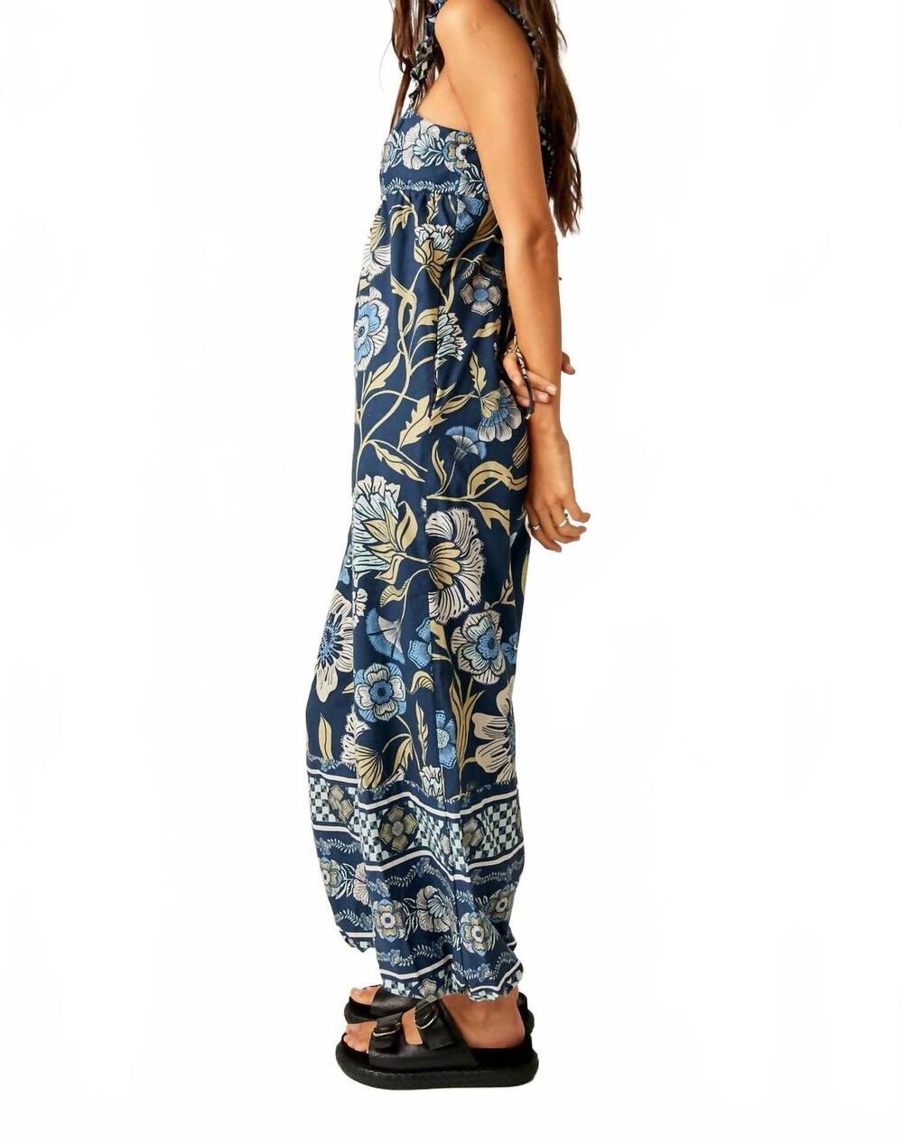 NEW FREE PEOPLE bali albright wide leg jumpsuit in navy combo - Picture 8 of 10
